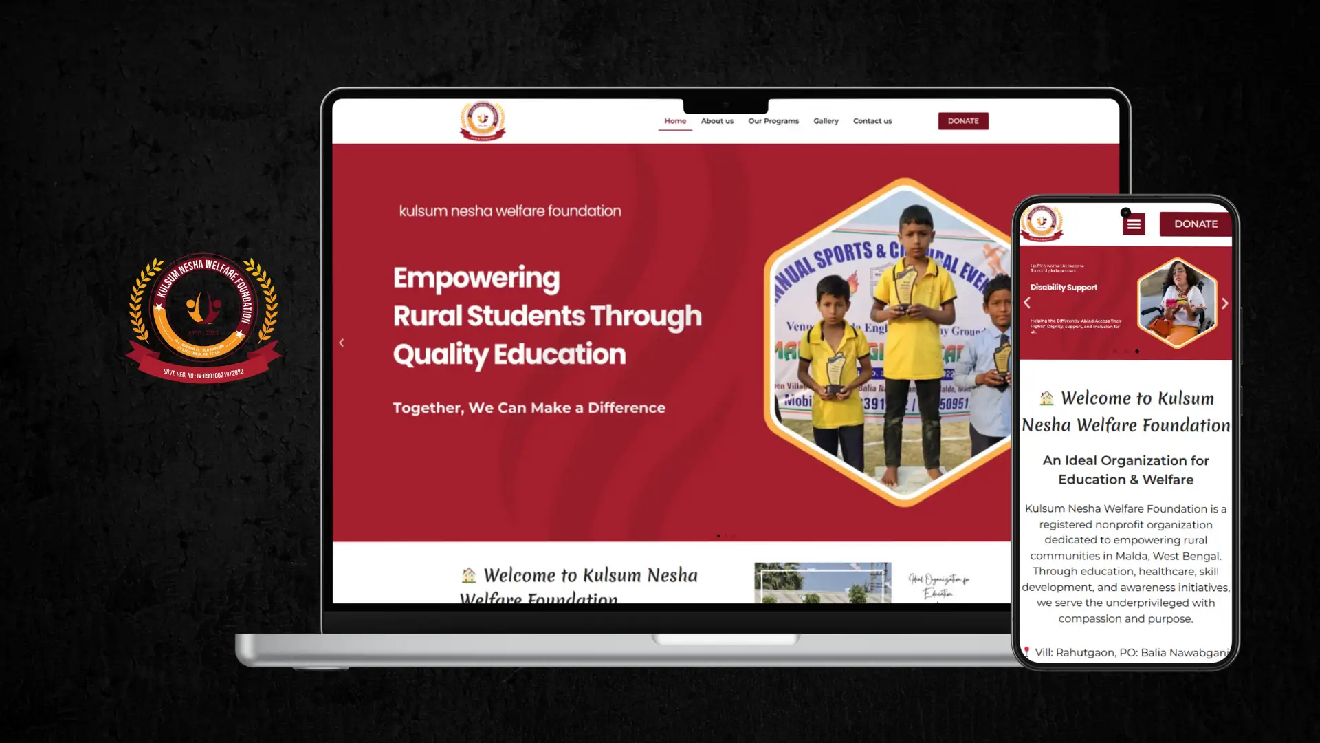 Kulsum Nesha Welfare Foundation nonprofit website design and development by ismart web service