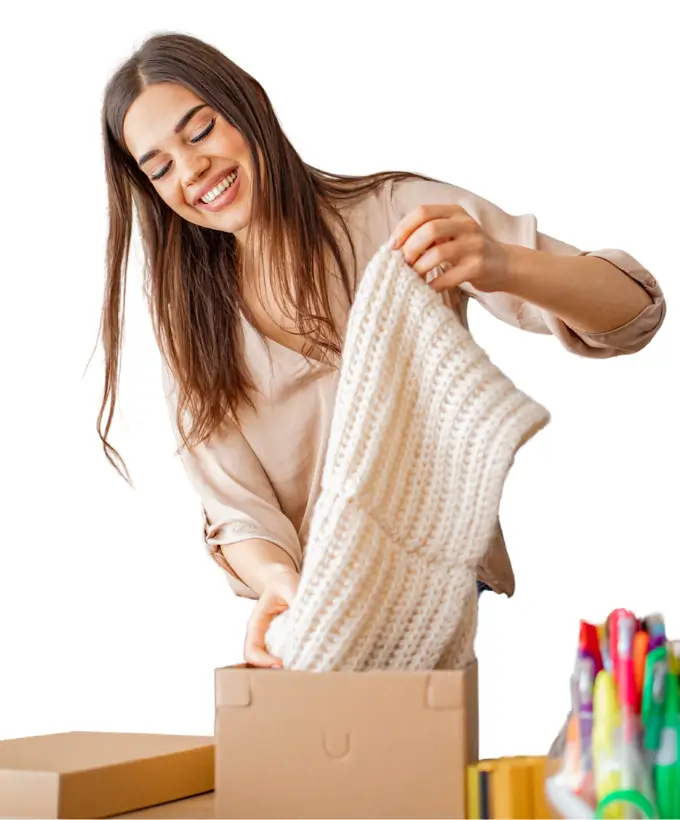 E-commerce businesswoman holding packages representing online store website design by ismart web service